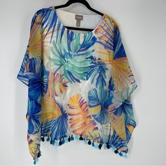 Chicos Jungle Palms Jayma Tassel Top - Picture 1 of 9